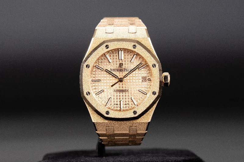 Audemars Piguet<br>15454OR Royal Oak 37mm Frosted Rose Gold Pink Dial