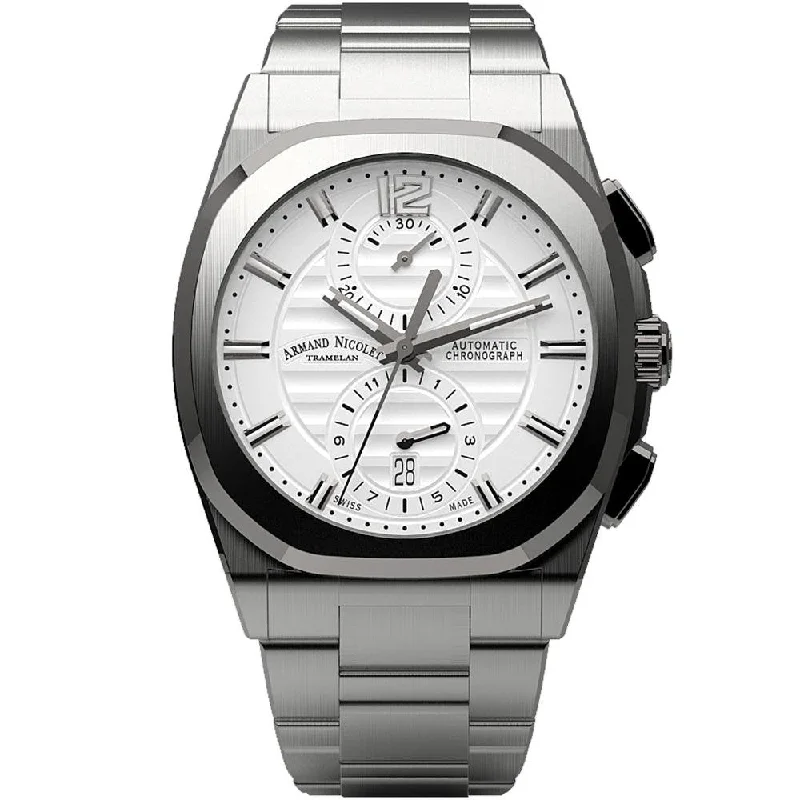 Armand Nicolet Men's Chronograph Watch J09-3 Stainless Steel White A668AAA-AG-MA4660A