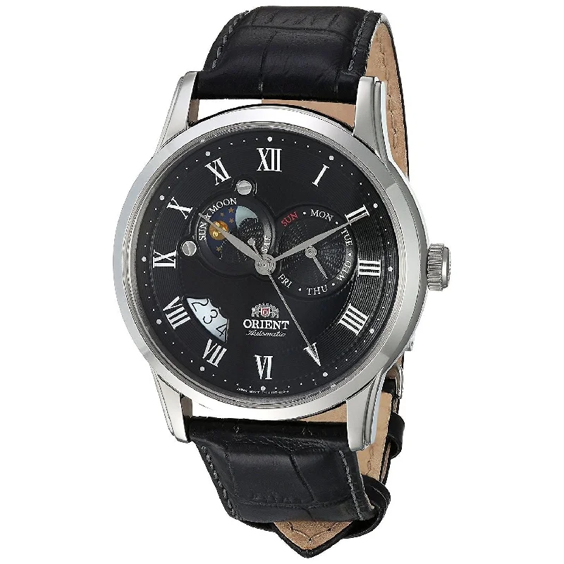 Orient Men's FET0T002B0 Sun and Moon Version 2 Moonphase Automatic Black Leather Watch