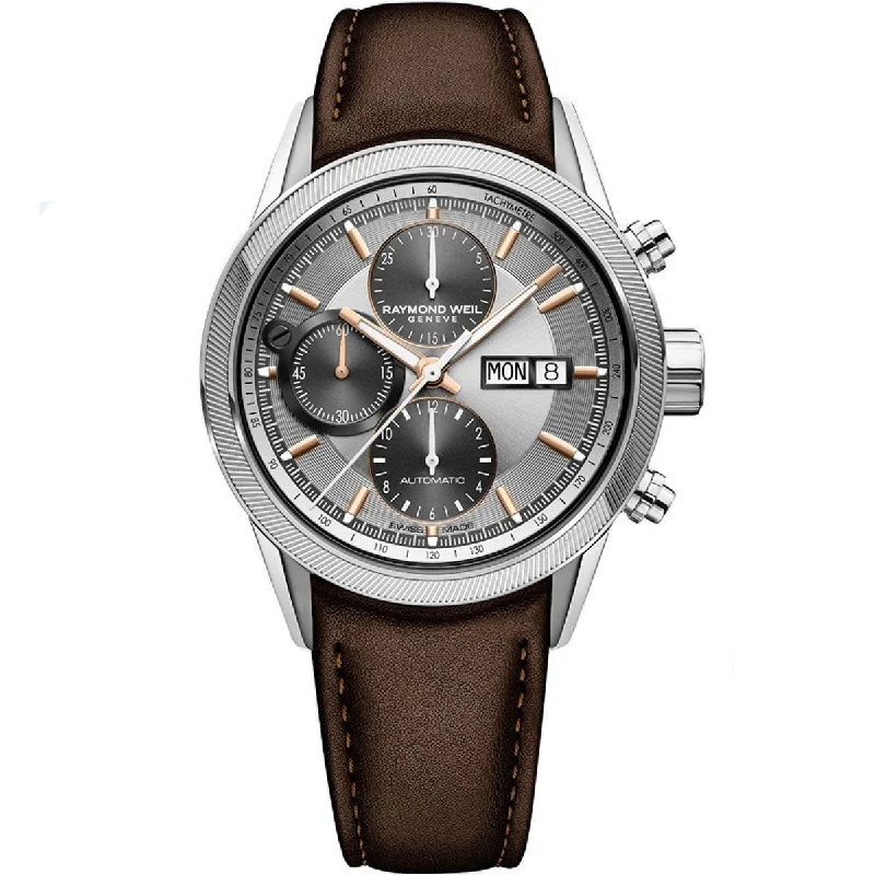 Raymond Weil Men's 7731-SC2-65655 Freelancer Chronograph Automatic Brown Leather Watch