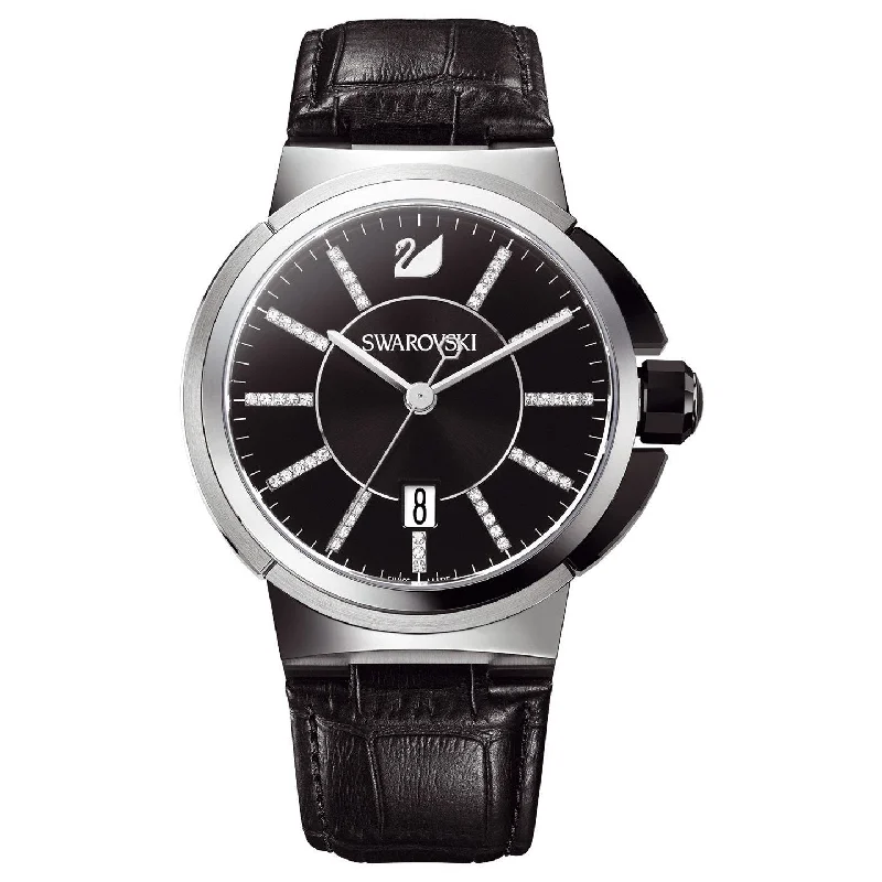 Swarovski Men's 1094350 Piazza Crystal Black Leather Watch