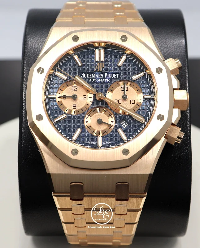 Audemars Piguet Royal Oak 41mm Blue Chronograph 18K Rose Gold NEW 26331OR.OO.1220OR.01