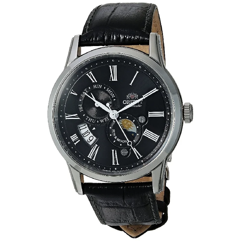 Orient Men's FAK00004B0 Sun and Moon Version 3 Moonphase Automatic Black Leather Watch