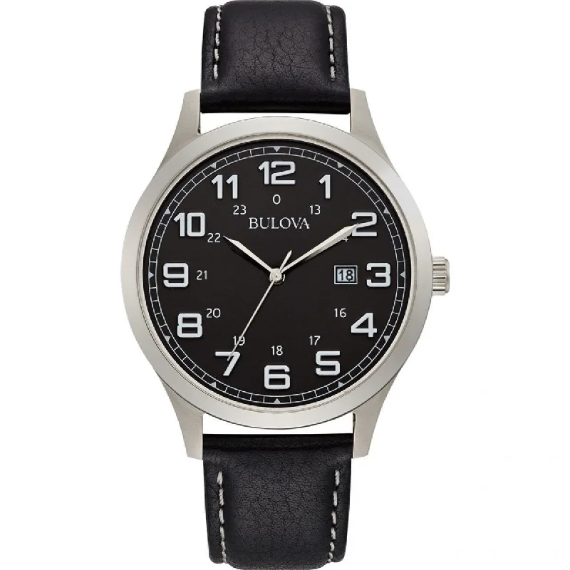 Bulova Men's 96B276 Dress Black Leather Watch