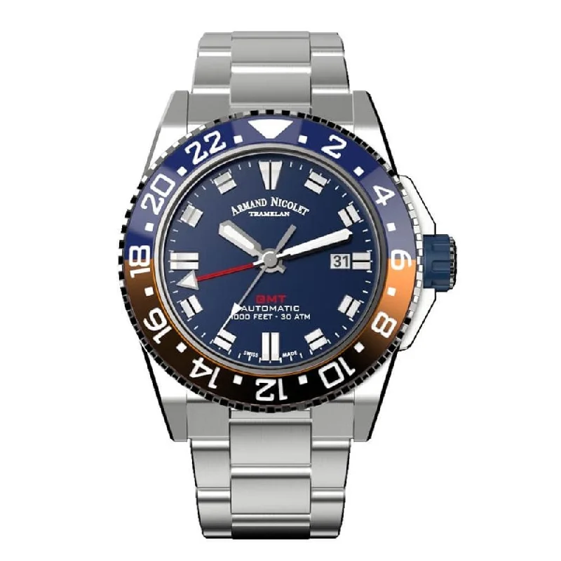 Armand Nicolet JS9-44 GMT Blue Stainless Steel