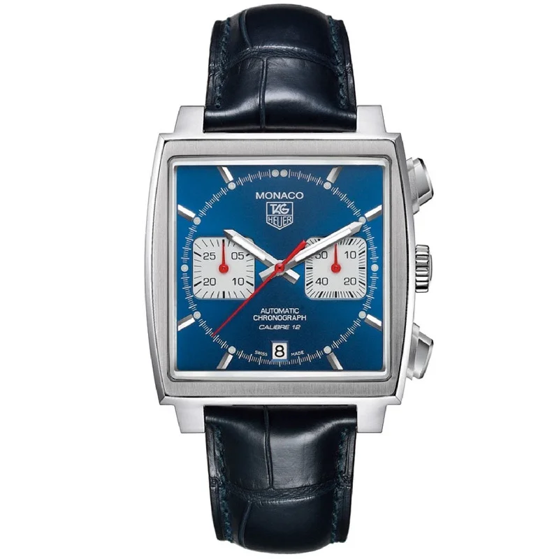 Tag Heuer Men's CAW2111.FC6183 Monaco Calibre 12 Chronograph Automatic Black Leather Watch