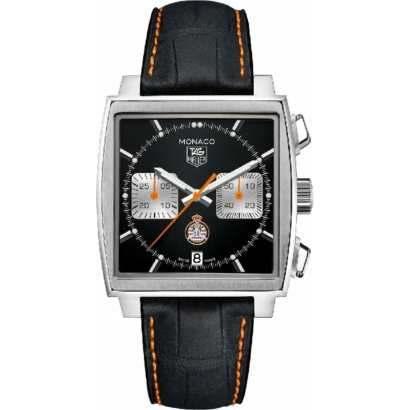 Tag Heuer Men's CAW211K.FC6311 Monaco Chronograph Black Leather Watch