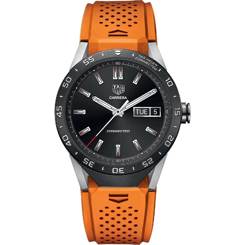 Tag Heuer Men's SAR8A80.FT6061 Connected Smartwatch Android 4.3+ IOS 8.2+ Bluetooth Gyroscope sensor Haptic engine Microphone Orange Rubber Watch