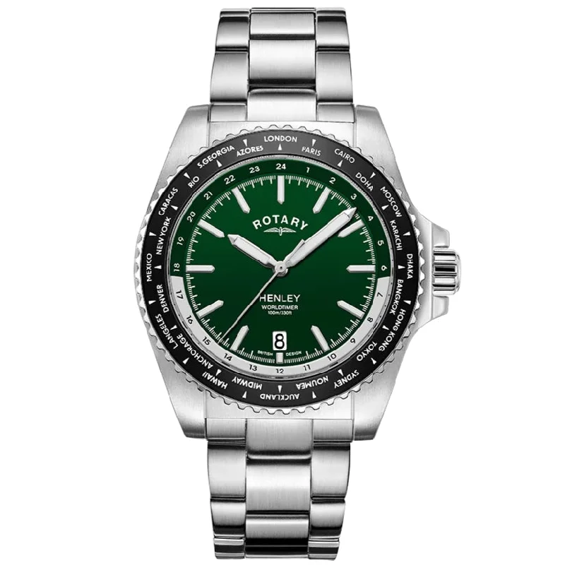 Rotary Henley World Timer Men's Green Watch GB05370/78