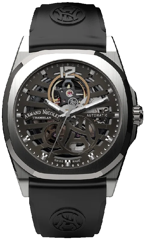 Armand Nicolet Men's Watch J09 Skeleton 41mm Grey Black A660SAA-GR-GG4710N