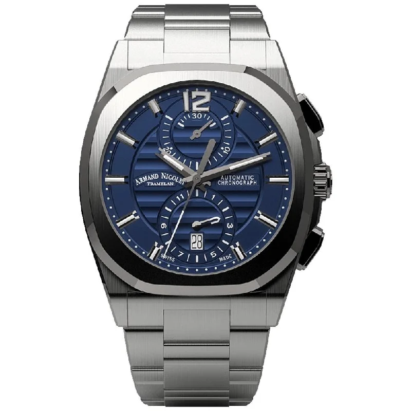 Armand Nicolet Men's Chronograph Watch J09-3 Stainless Steel Blue A668AAA-BU-MA4660A