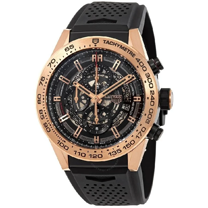 Tag Heuer Men's CAR2A5B.FT6044 Carrera 18 Carat Rose Gold Chronograph Automatic Black Rubber Watch