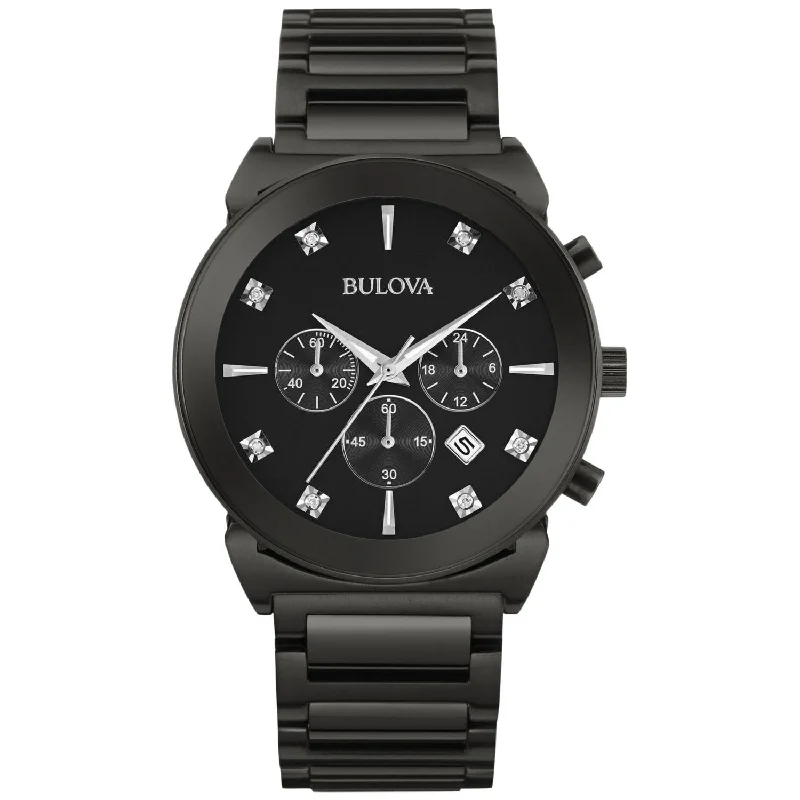 Bulova Men's 98D123 Chronograph Diamond Black Stainless Steel Watch