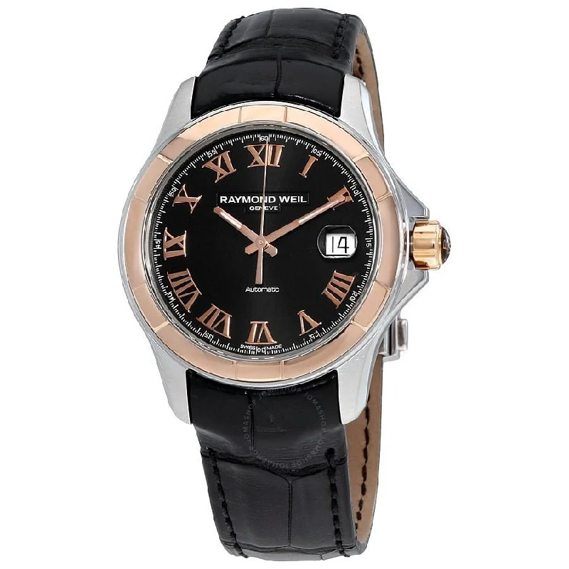 Raymond Weil Men's 2970-SC5-00208 Parsifal 18kt Rose Gold Automatic Black Leather Watch