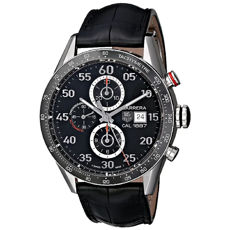 Tag Heuer Men's CAR2A10.FC6235 Carrera Calibre 1887 Chronograph Automatic Black Leather Watch