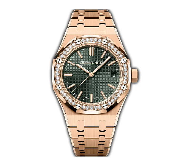 37mm 18k Rose Gold Diamond Bezel Green Dial Automatic