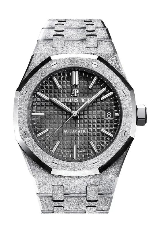 Audemars Piguet Royal Oak 37mm Frosted Gold Black Dial Ladies 18k White Gold Watch 15454BC.GG.1259BC.03