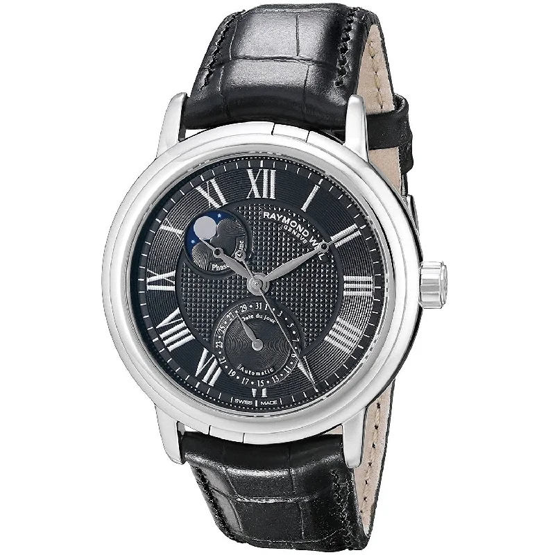 Raymond Weil Men's 2839-STC-00209 Maestro Moonphase Automatic Black Leather Watch