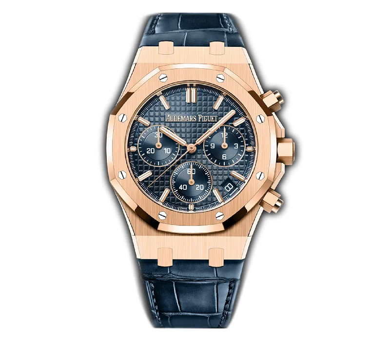 41mm Chronograph 18k Rose Gold Blue Dial On Leather