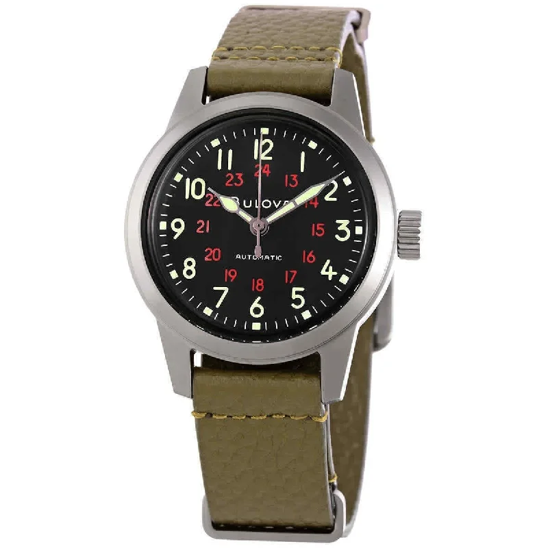 Bulova Men's 98A255 Hack  Green Leather Watch