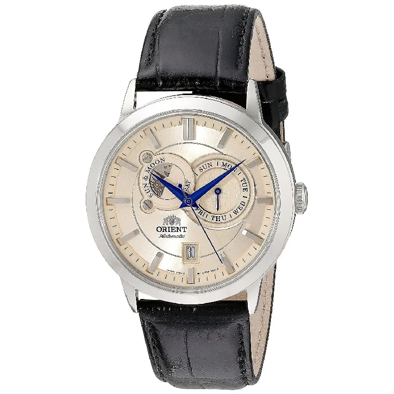 Orient Men's FET0P003W0 Sun and Moon Moonphase Automatic Black Leather Watch