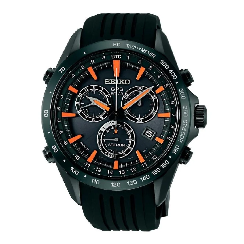 Seiko Men's SSE017 Astron GPS Solar Chronograph Black Silicone Watch