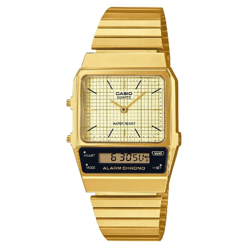 Casio Watch Vintage Dual Time Gold Steel Flat Link AQ-800EG-9ADF