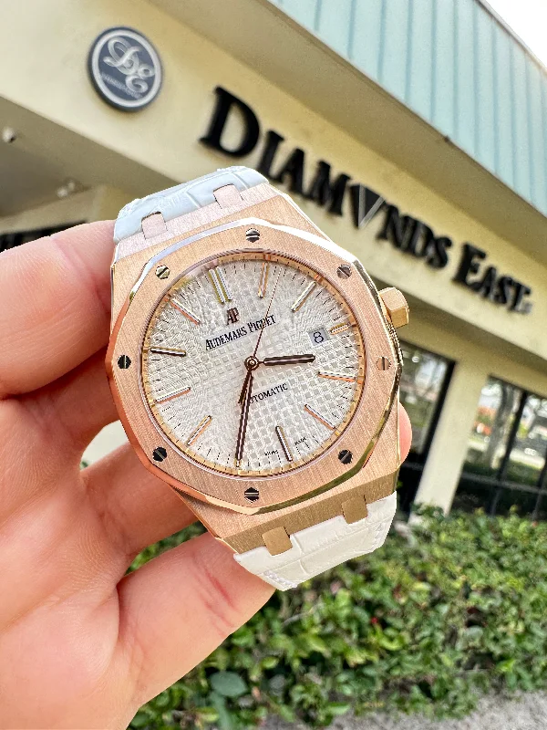 Audemars Piguet Royal Oak 41mm 18k Rose Gold Silver Dial Watch 15400or.oo.d088cr.01 MINT BOX/PAPERS