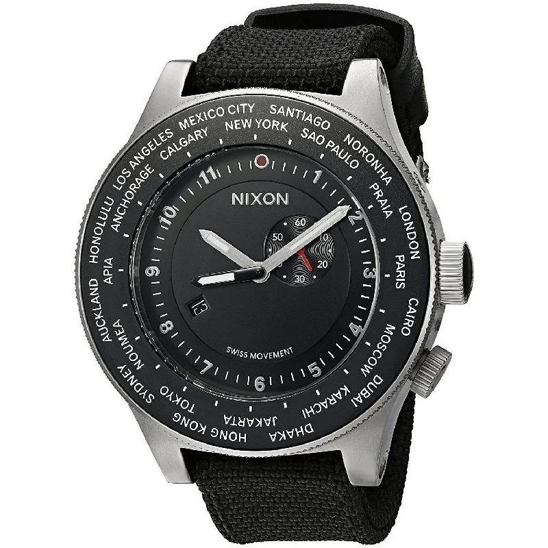 Nixon Men's A321-000 Passport World Time Black Canvas Watch