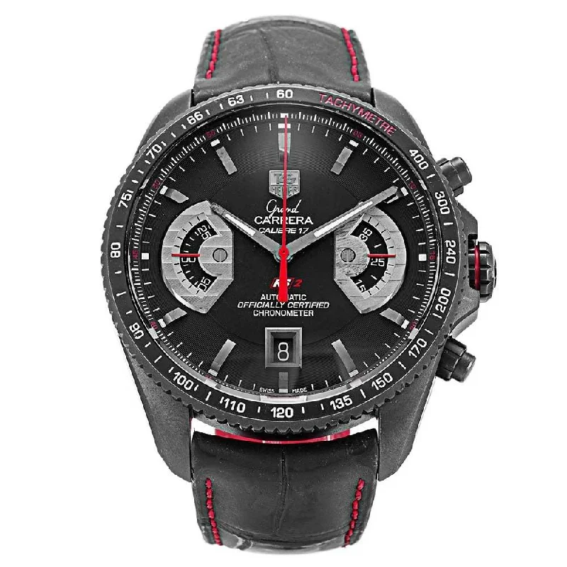 Tag Heuer Men's CAV518B.FC6237 Grand Carrera Chronometer Automatic Black Leather Watch