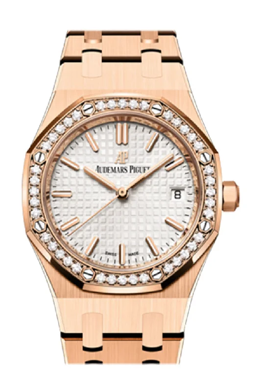 Audemars Piguet Royal Oak 34 Rose Gold Silver Dial Diamond Bezel 77351OR.ZZ.1261OR.01