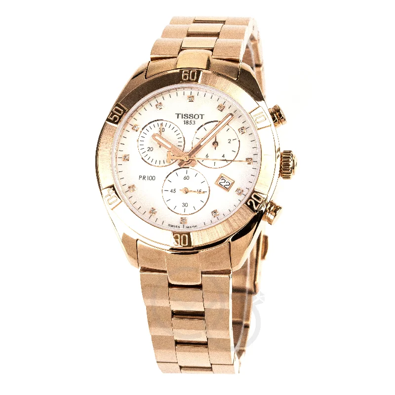 Tissot Ladies Watch PR 100 Sport Chronograph 38mm  White Rose Gold T1019173311600