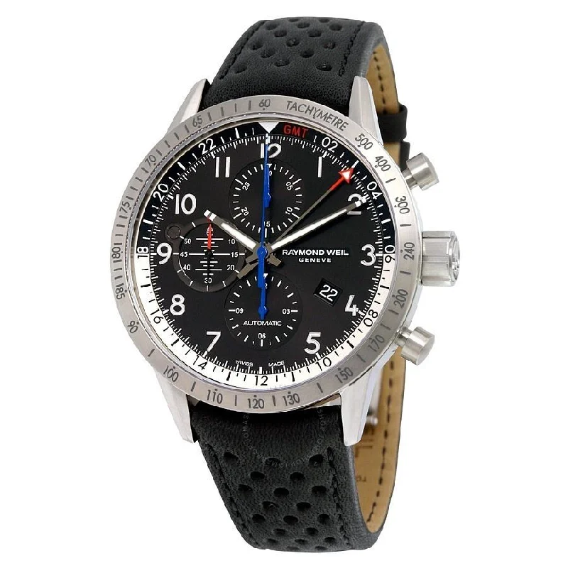 Raymond Weil Men's 7754-TIC-05209 Freelancer Chronograph GMT Automatic Black Leather Watch