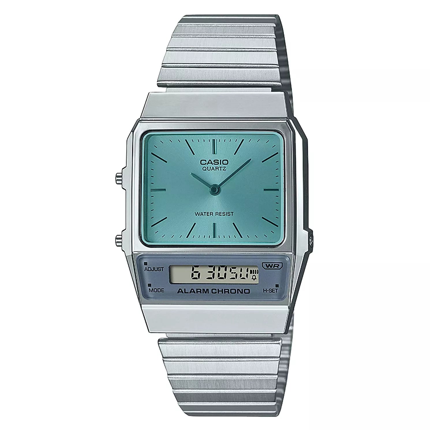 Casio Watch Vintage Blue Dual Time Steel Flat Link AQ-800EC-2ADF