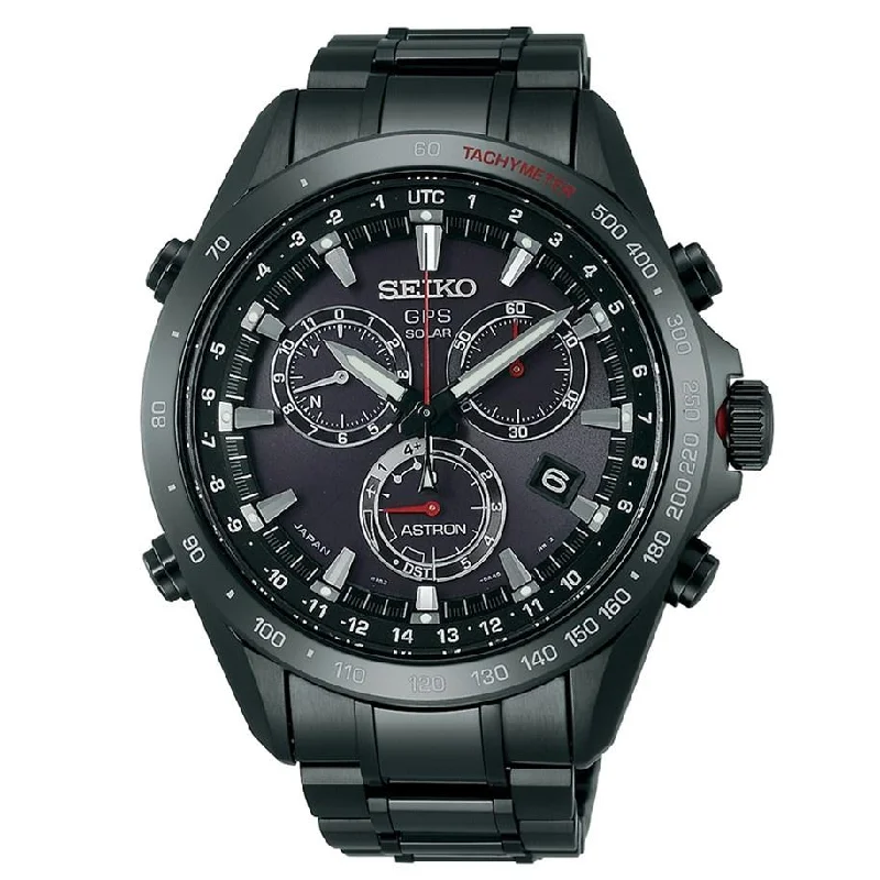 Seiko Men's SSE031 Astron GPS Solar Chronograph Black Stainless Steel Watch