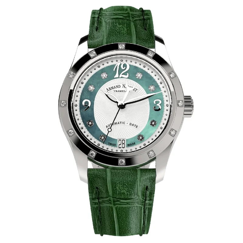 Armand Nicolet Ladies Watch M03-3 Green Leather Diamond A151EAA-AV-P882VR8