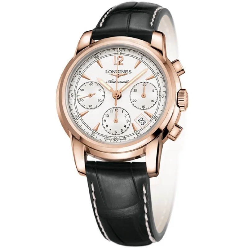 Longines Men's L27538723 The Saint-Imier 18kt Rose Gold Chronograph Automatic Black Leather Watch