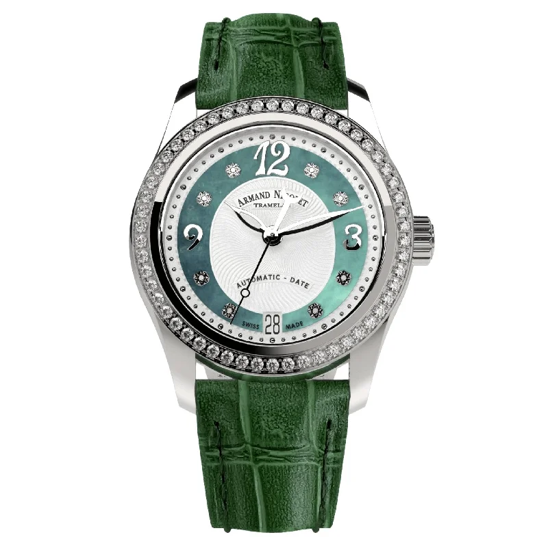 Armand Nicolet Ladies Watch M03-3 Green Leather Diamond A151FAA-AV-P882VR8