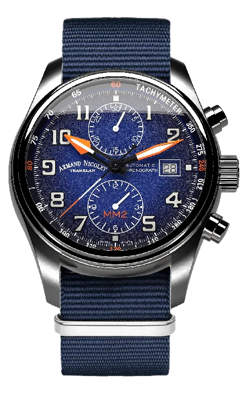 Armand Nicolet Men's Watch MM2 Chronograph 43mm Blue A647P-BN-BN22481AAUU