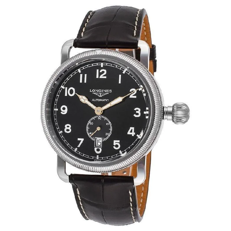 Longines Men's L27774532 Avigation Automatic Black Leather Watch