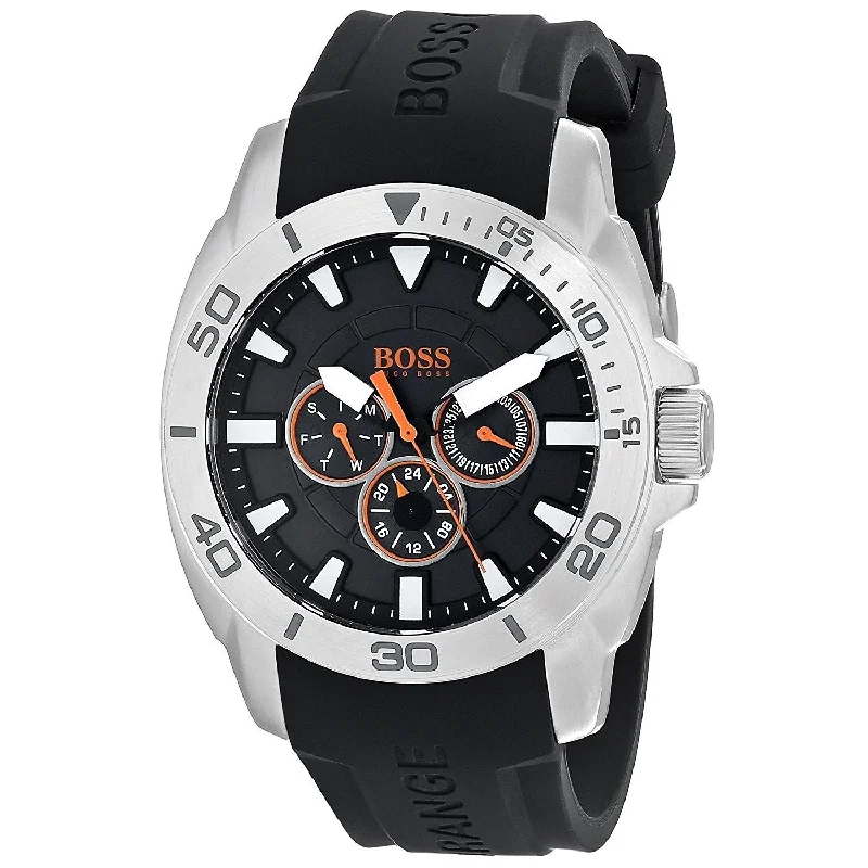 Hugo Boss Men's 1512950 Orange Multi-Function Black Silicone Watch