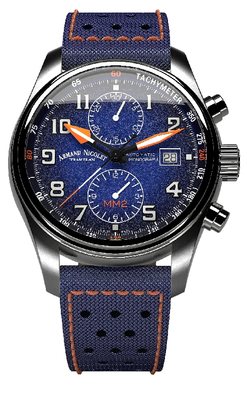 Armand Nicolet Men's Watch MM2 Chronograph 43mm Blue A647P-BN-P0640BO8