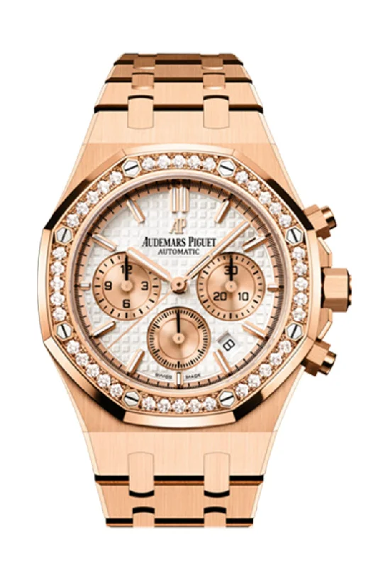 Audemars Piguet Royal Oak 38 Chronograph Rose Gold Silver Dial Diamond Bezel Rose Gold 26315OR.ZZ.1256OR.01