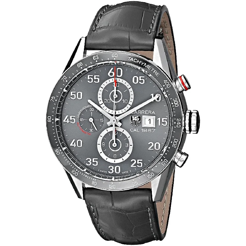 Tag Heuer Men's CAR2A11.FC6313 Carrera Chronograph Automatic Grey Leather Watch