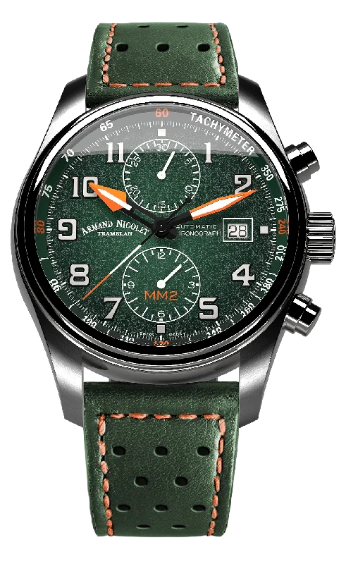 Armand Nicolet Men's Watch MM2 Chronograph 43mm Green A647P-NV-BP22641VAO